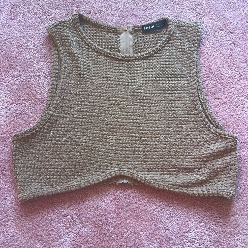 SHEIN Brown Knitted Sleeveless Crop Top Size L